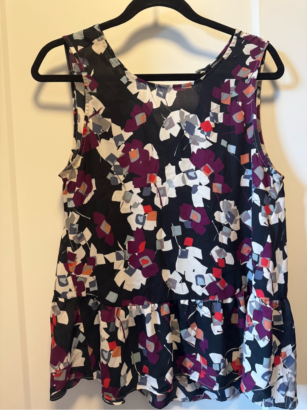Banana Republic Floral Peplum Sleeveless Top in Black and Purple